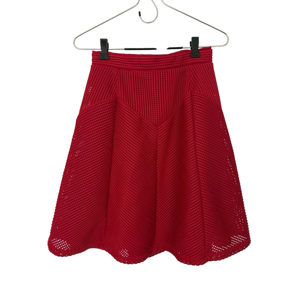 REISS Amythist Fit & Flare Red SKIRT 0 XS Textured Chevron Luxury Work Chic